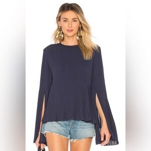 Elizabeth and James Blue Pleated Seena Georgette High Low Hem Top